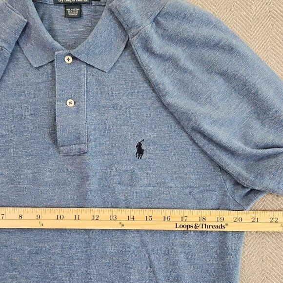 Polo by Ralph Lauren Two Button Henley Men's Size Medium Heathered Blue LS EUC - Picture 12 of 16